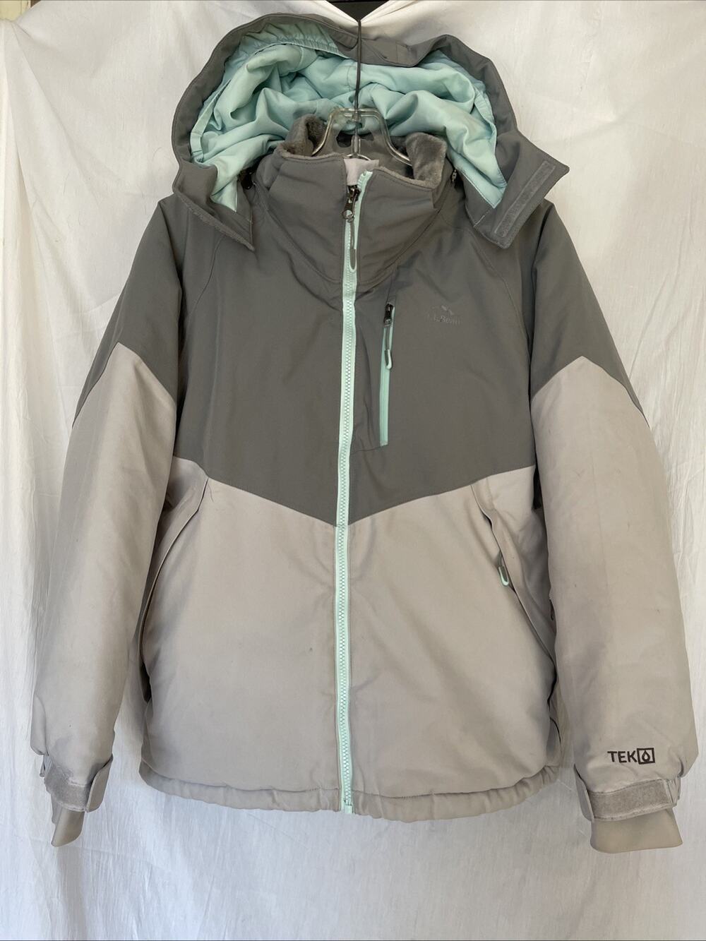 L.L. BEAN Patroller TEK Kids 14 Gray Blue Waterproof Ski Jacket Parka Coat Lined